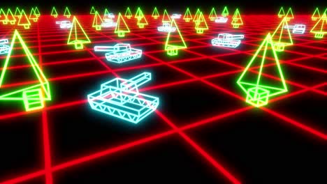 juego retro de los años 80 tanques vhs cinta de video guerra batalla vectorial arcade tron wireframe 4k