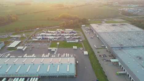Aerial-shot-on-a-logistics-park-with-a-warehouse---a-loading-hub