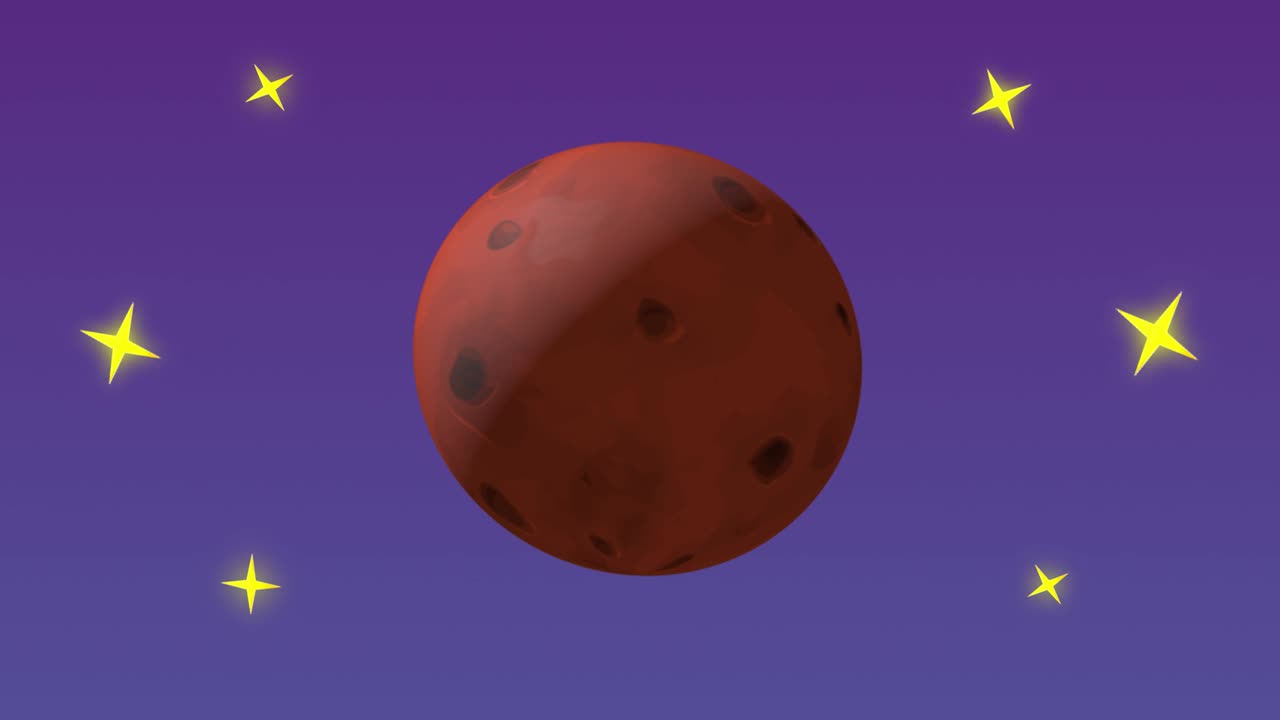 мультфильмный дизайн вращающегося марса с звездами в космическом пространстве. эта анимация является беспрепятственной петлей. анимация планеты марс. в стиле мультфильма, планета вращается, вращается