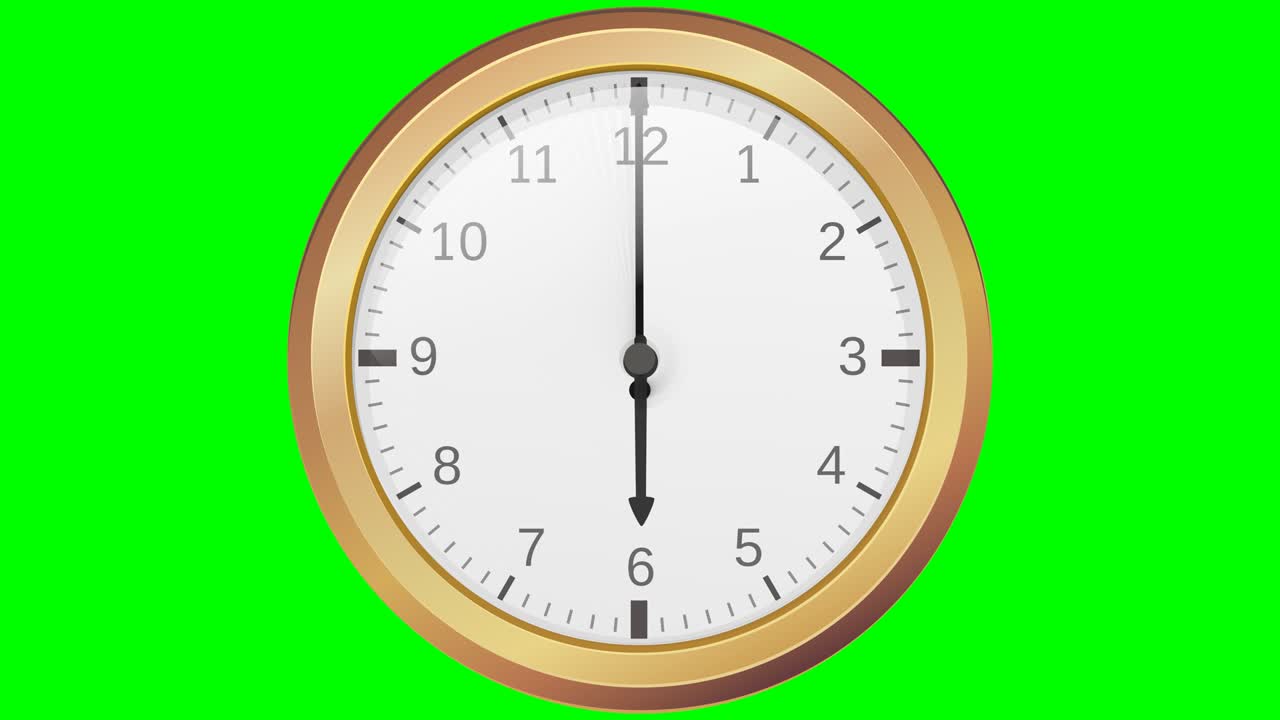 Animated loop of a gold-tone clock face on green background