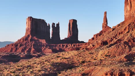 desert rock formations and cliffs in monument valley, utah - aerial with no people