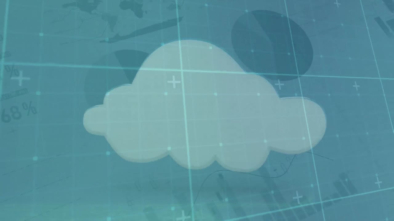 수영장에서 수영하는 백인 남성 위의 구름과 함께 통계의 애니메이션