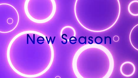 animation of new season text over circles on purple background