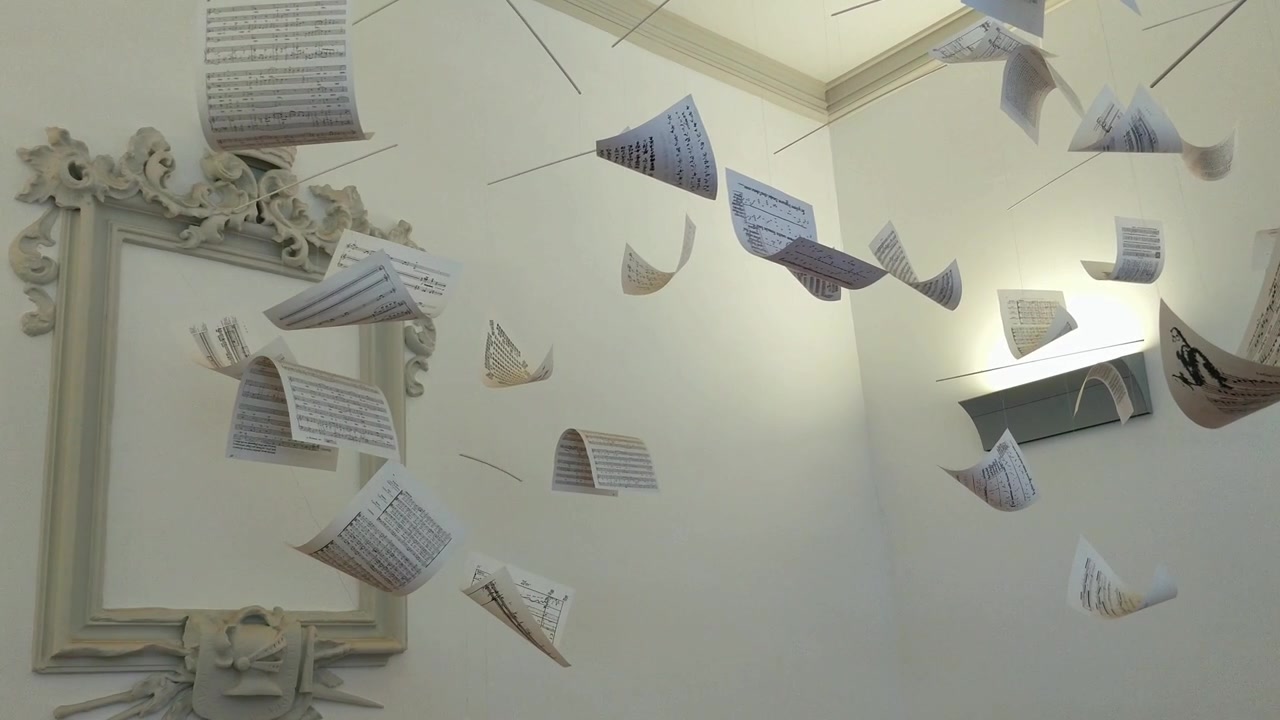 Hanging Sheet Music from Roof Floating Abstact and Modern Feel