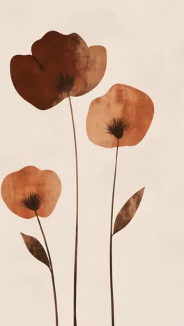 minimalist floral illustration with three abstract flowers in earthy tones