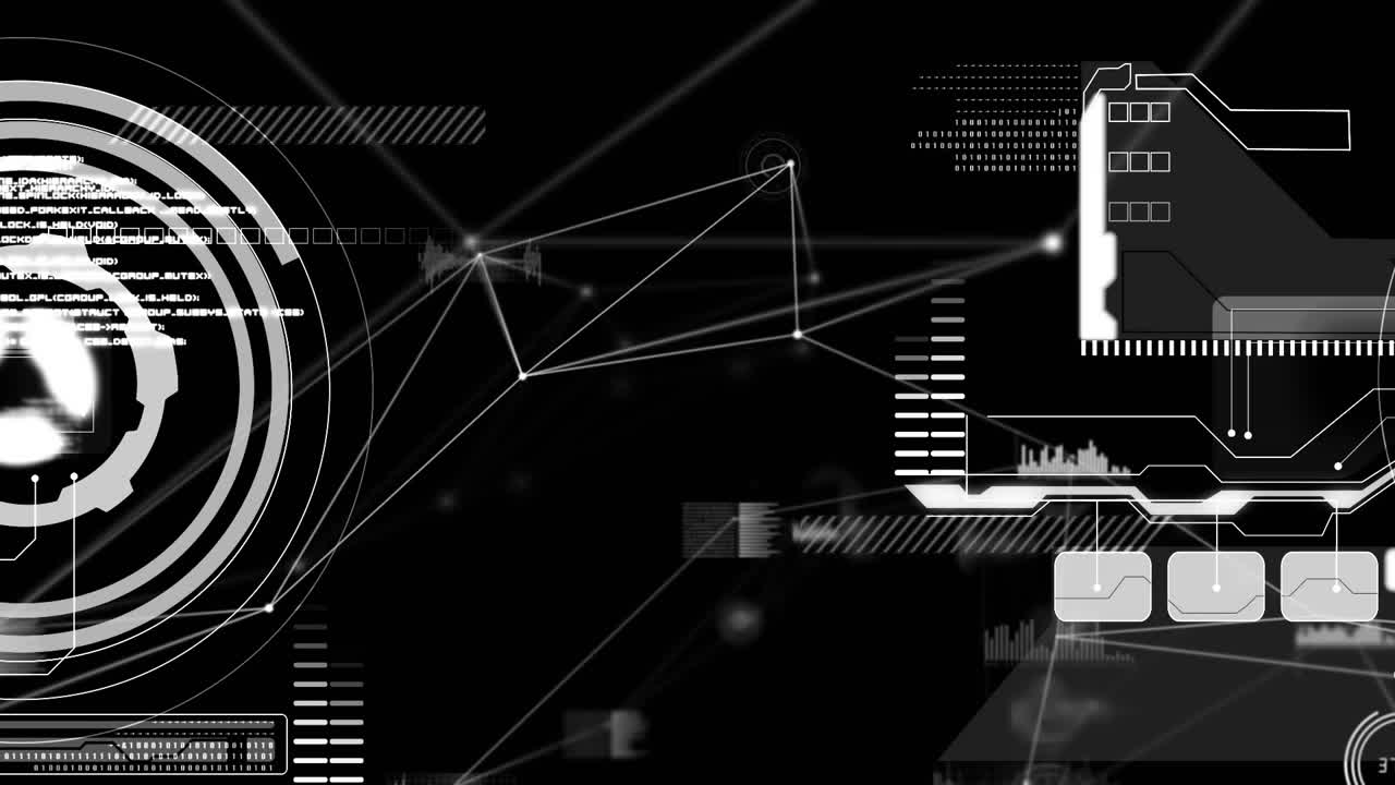 Animation of network of connections and on black background