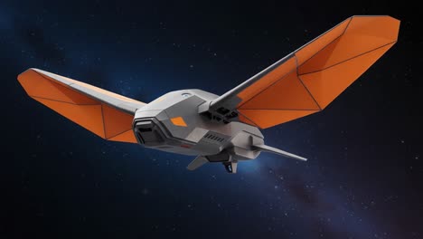 futuristic winged drone design in space showcasing advanced engineering and innovative aesthetics with a striking orange and gray color palette