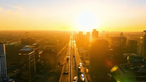 stunning sunrise over city skyline with highway