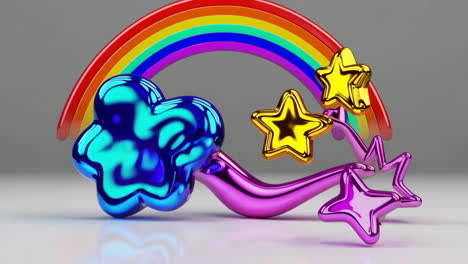 whimsical metallic cloud, rainbow, and stars arrangement