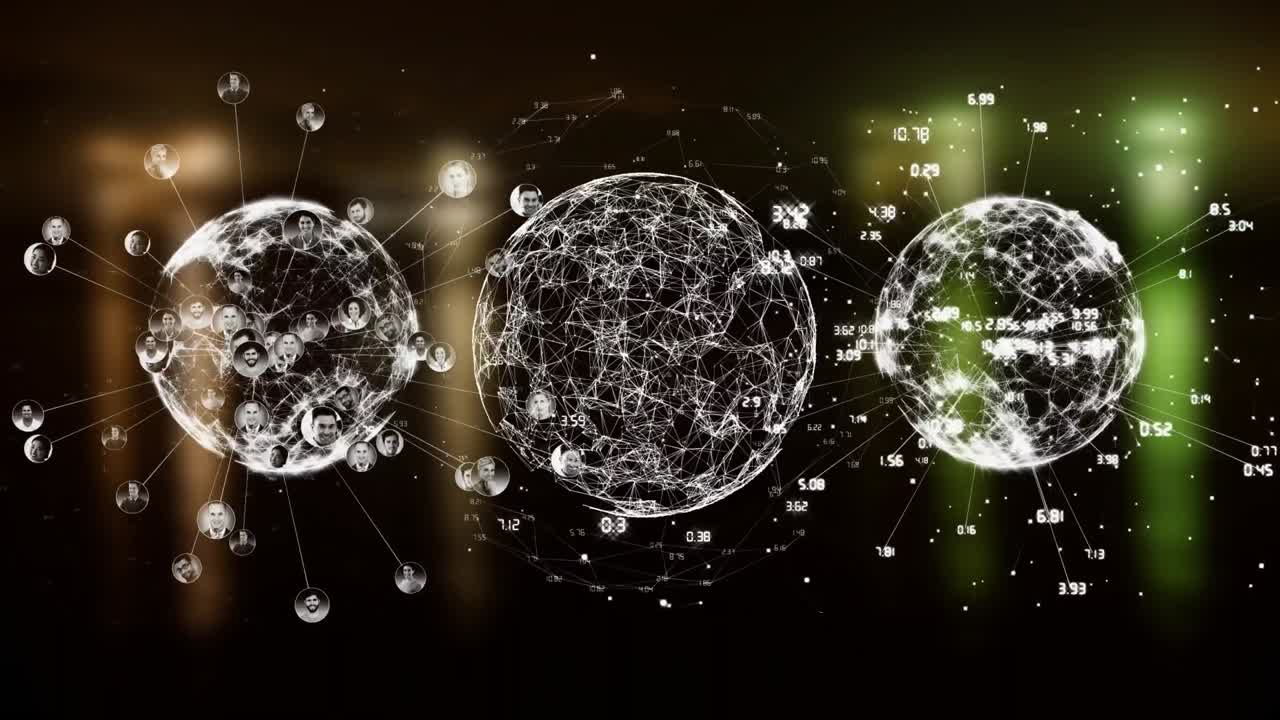 흐릿한 배경 위에 아이콘이 있는 글로브의 애니메이션