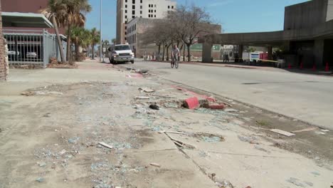 tilt up of junk and refuse sits on the street during the cleanup after hurricane ike in galveston texas