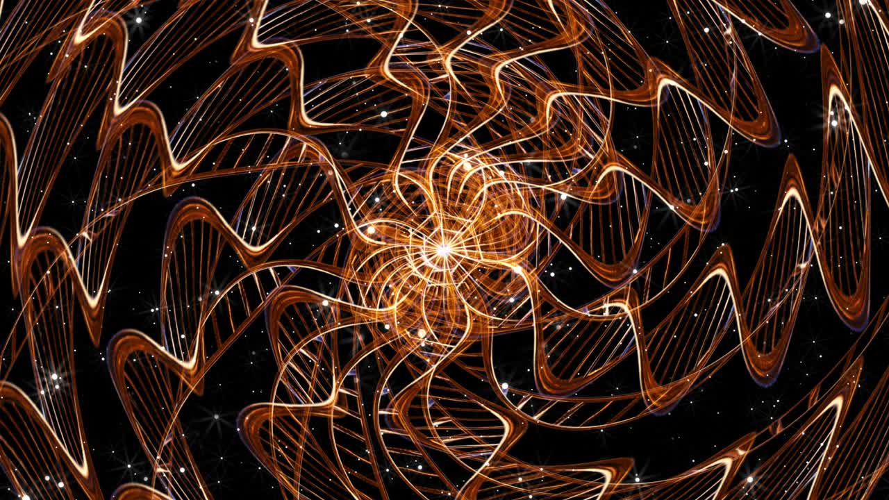 un caleidoscopio de líneas doradas. espiral centrada en las películas.