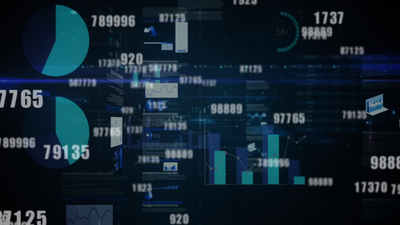 animación del procesamiento de datos financieros sobre un fondo negro