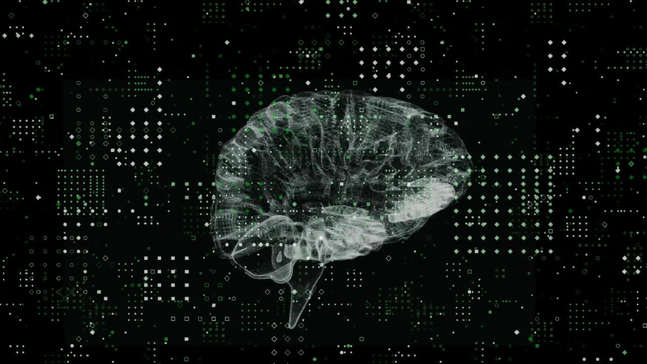 Animation of spinning brain over white spots