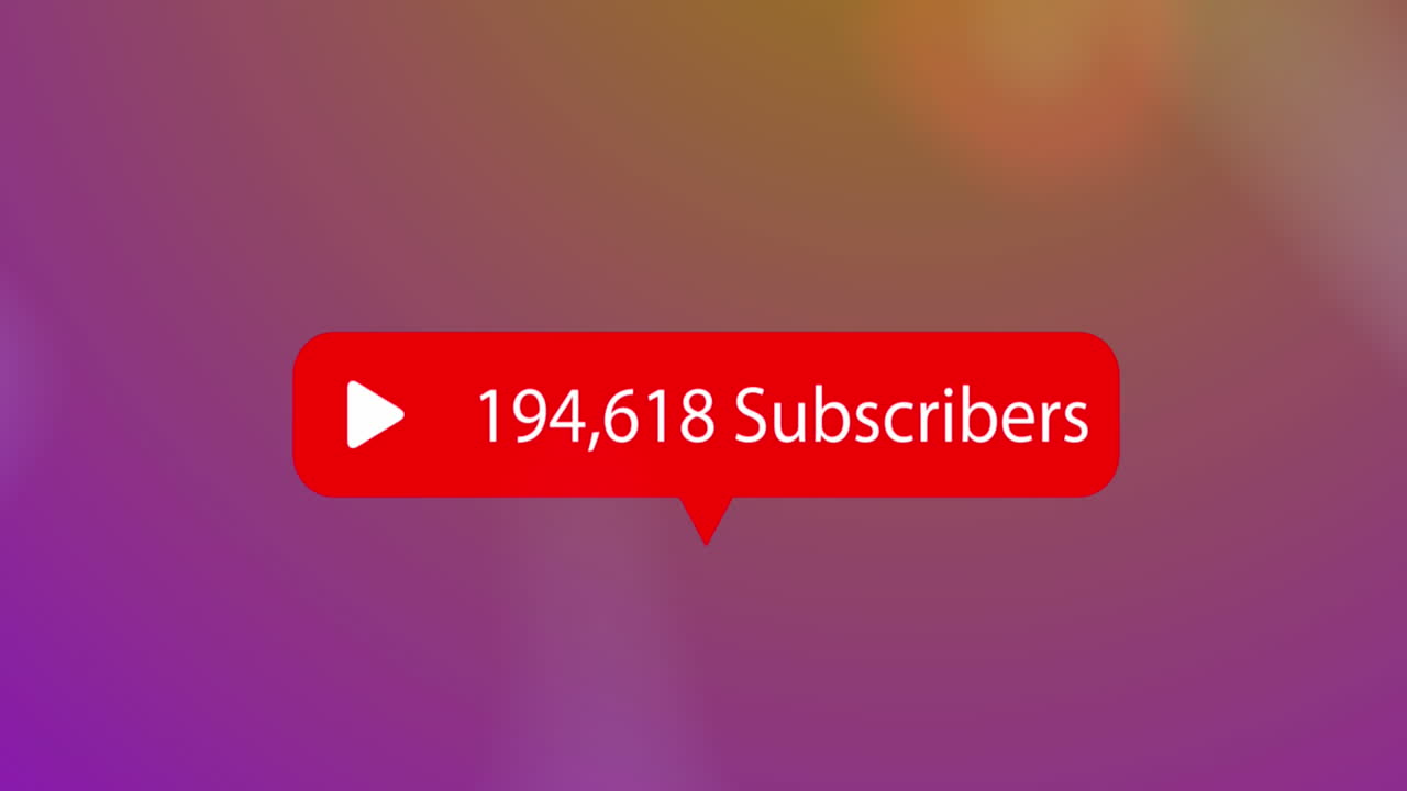 Animation of red icon with subscribers and changing numbers on abstract background
