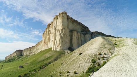 white cliffs and lush green hills