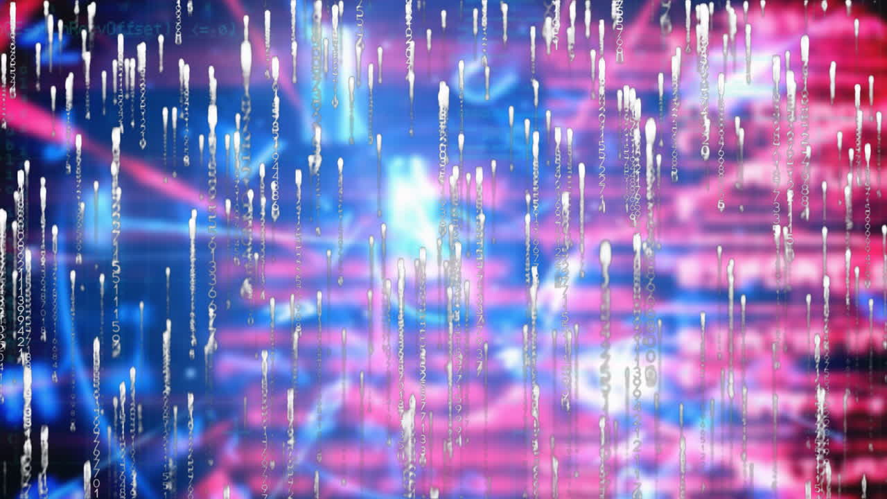 Creating digital rain animation with cascading text on vibrant pink and blue background