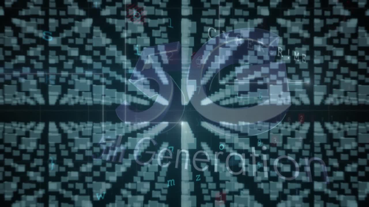 5g 텍스트, 데이터 프로세싱, 온라인 보안  ⁇ 락 및 회로판의 애니메이션