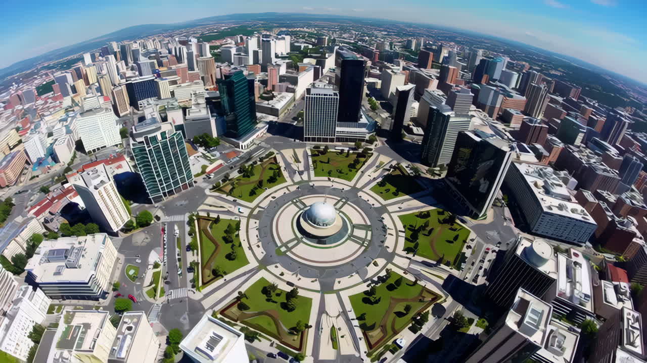 Aerial View of a Modern City Center Plaza