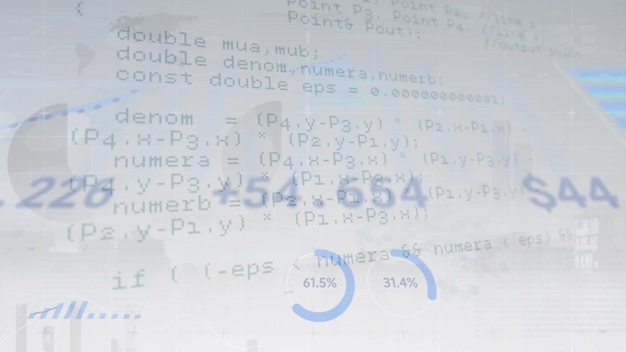 Animation of data processing over stock market on white background