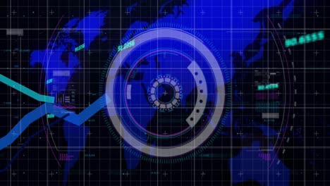 animación del alcance y procesamiento de datos sobre el mapa del mundo