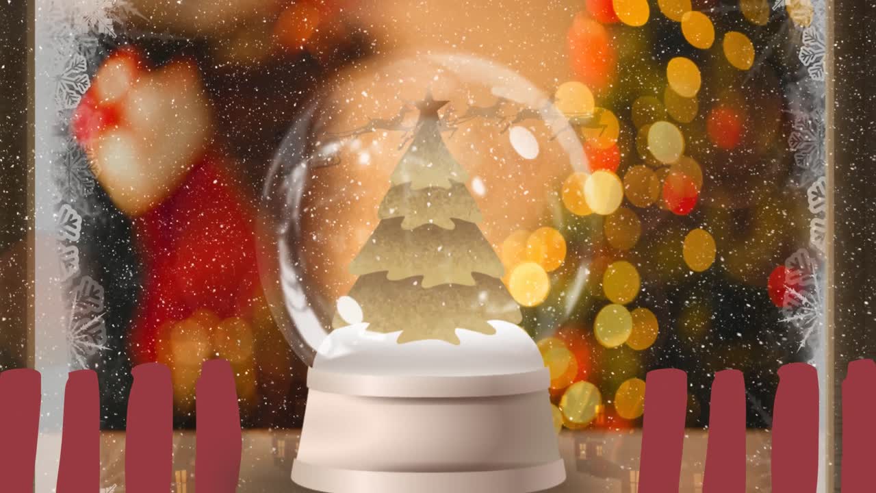 animaciones de la bola de nieve de navidad sobre las luces de navidad