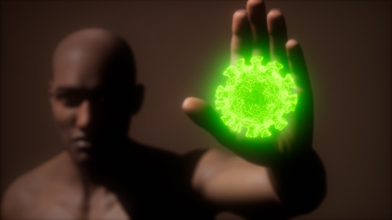 겁에 질린 남자가 코로나바이러스 코로나19 감염을 두려워해서 손짓을 멈 ⁇ 습니다.