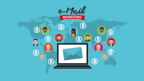 email social media marketing with laptop animation