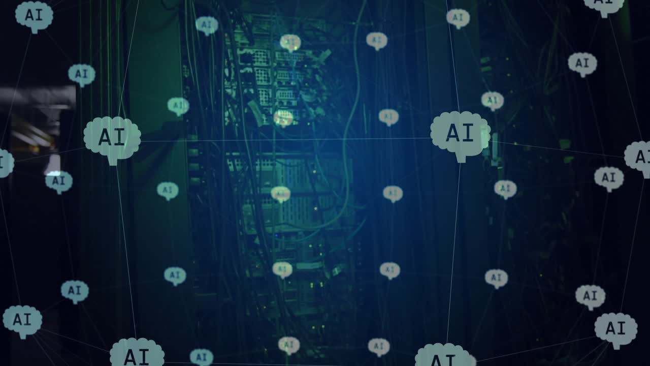 animación del globo con conexiones e íconos de ai a través de servidores de computadora