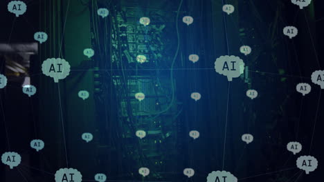 Animation-of-globe-with-connections-and-ai-icons-over-computer-servers