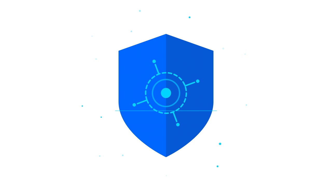 Animated Blue Shield Icon with Digital Network Overlay