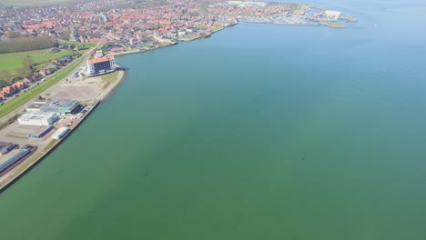 aerial: the famous fishing town-port yerseke in the netherlands
