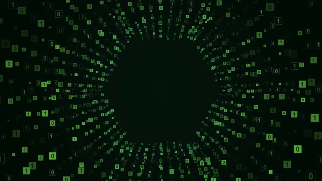 Digital Binary Code Tunnel with Green Floating Numbers