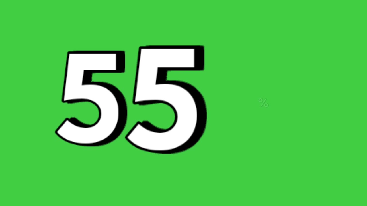 55-Prozent-Animationszeichen auf Greenscreen, Prozentsatz-Motion-Graphics für Rabatt- und Blitzverkaufs-Geschäftskonzept-Videoelement