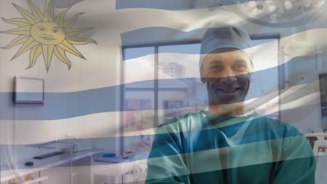 animation of flag of uruguay waving over surgeon