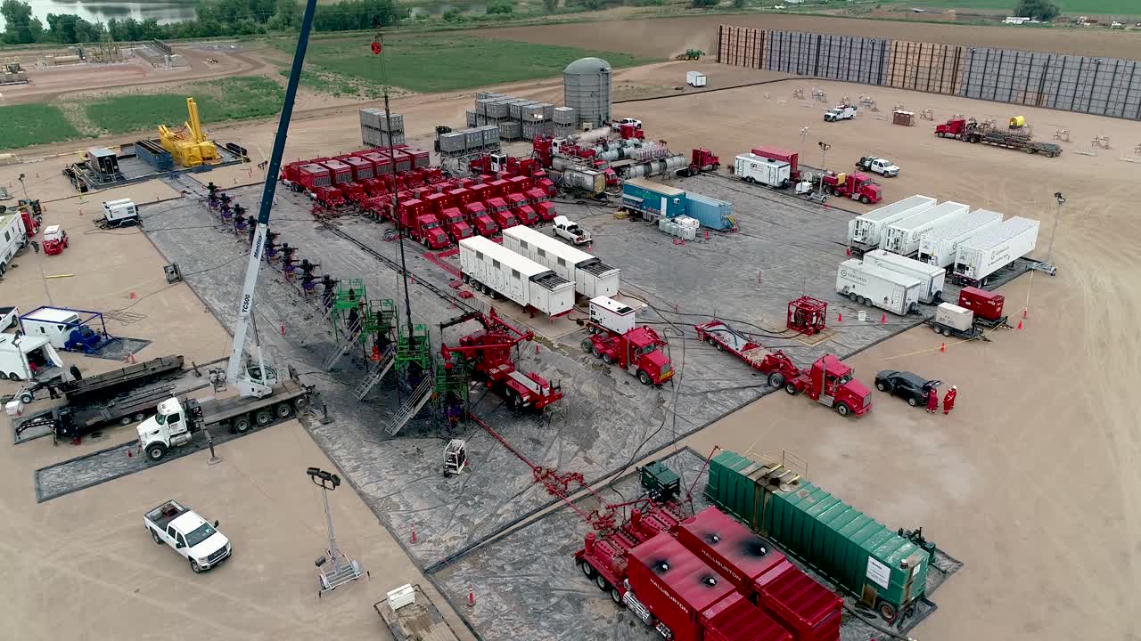 High tech modern electric fracking site utilizing natural gas to drill for valuable energy resources.