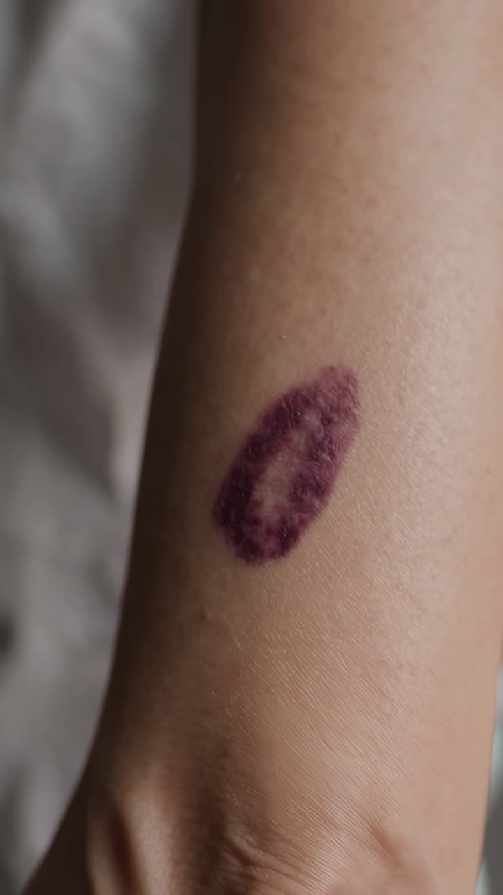Purple bruise on forearm