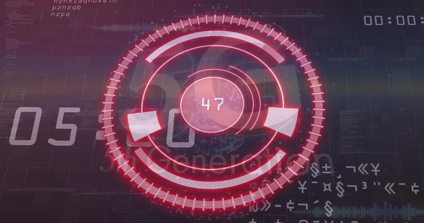 Animation of 5g text, scope scanning and data processing