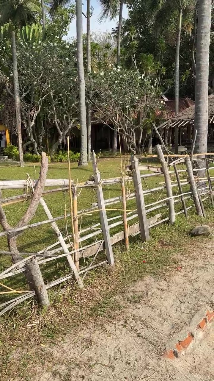 Recinzione rustica in bambù in un contesto di giardino tropicale