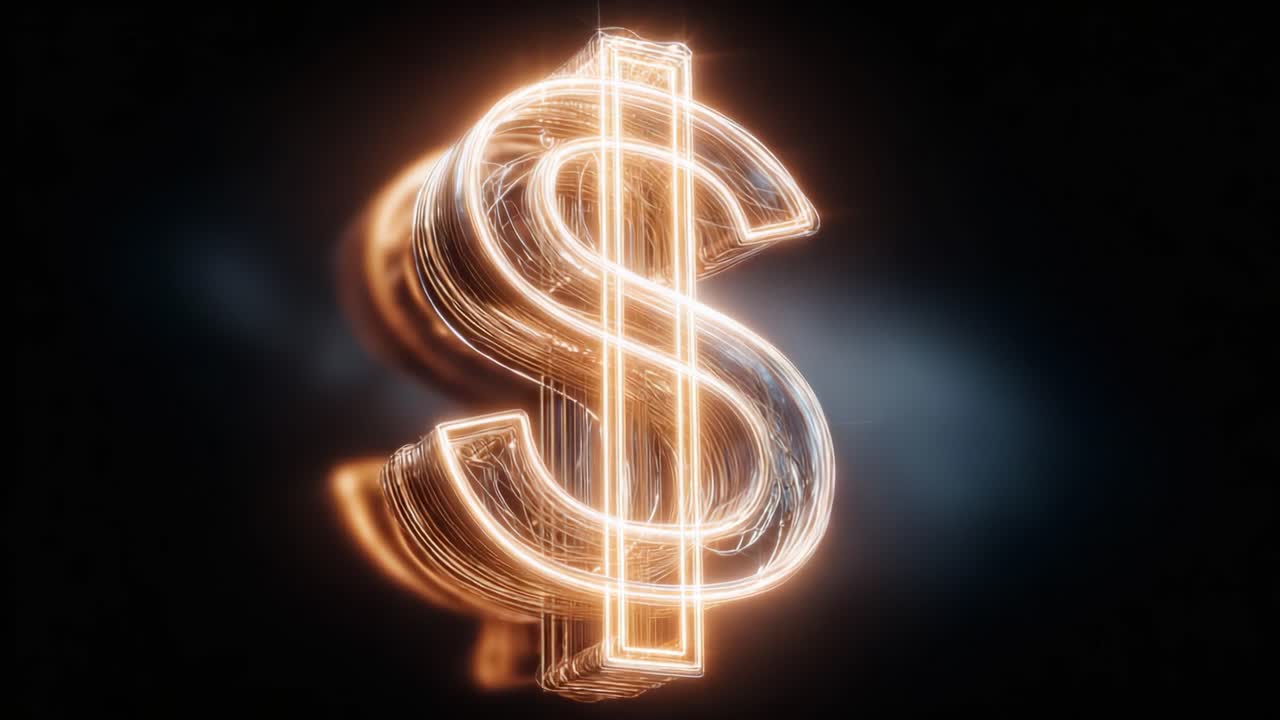 Sinal de Dólar Iluminado: Uma Representação Visual Cativante de Moeda, Riqueza e Poder Econômico, Perfeito para Temas Financeiros e Conceitos de Negócios
