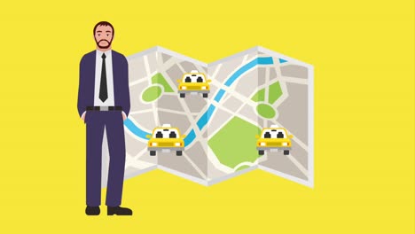 bearded man with map navigation gps taxis service