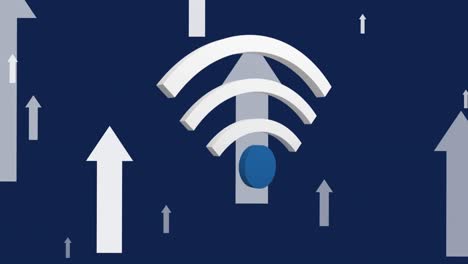 animation of wifi and arrows digital icons floating over blue background