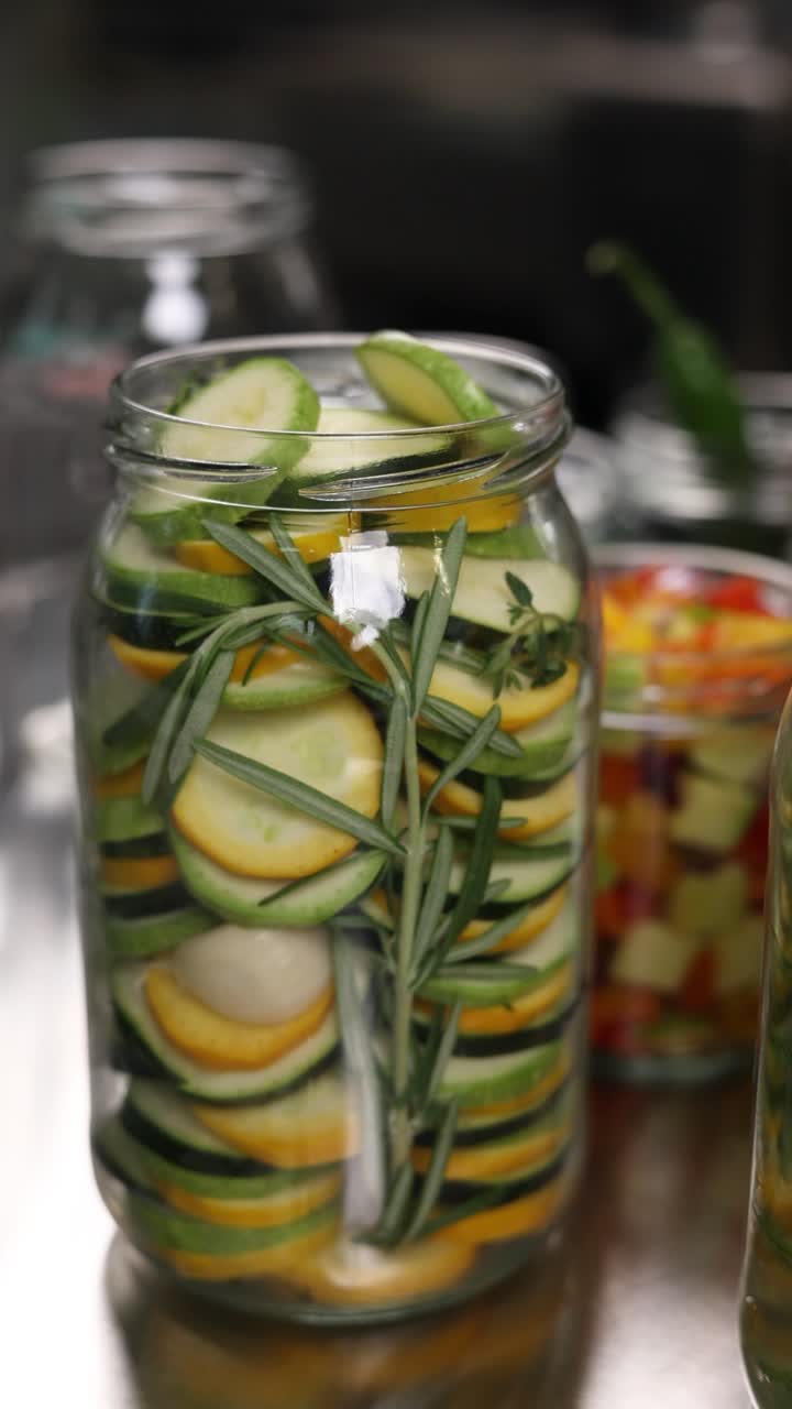 Preserved Zucchini and Herbs in Glass Jars