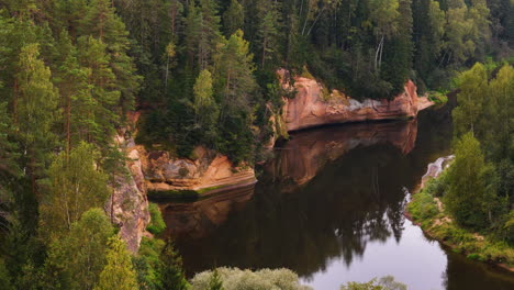 erglu cliffs - erglu klintis and gauja river at gauja national park in latvia. - aerial shot