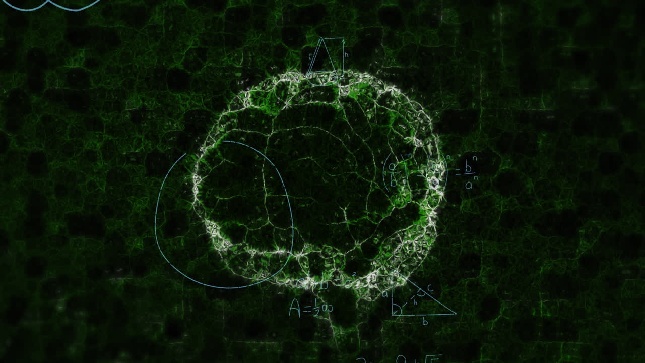 animación de ecuaciones matemáticas sobre un modelo digital del cerebro humano sobre un fondo negro