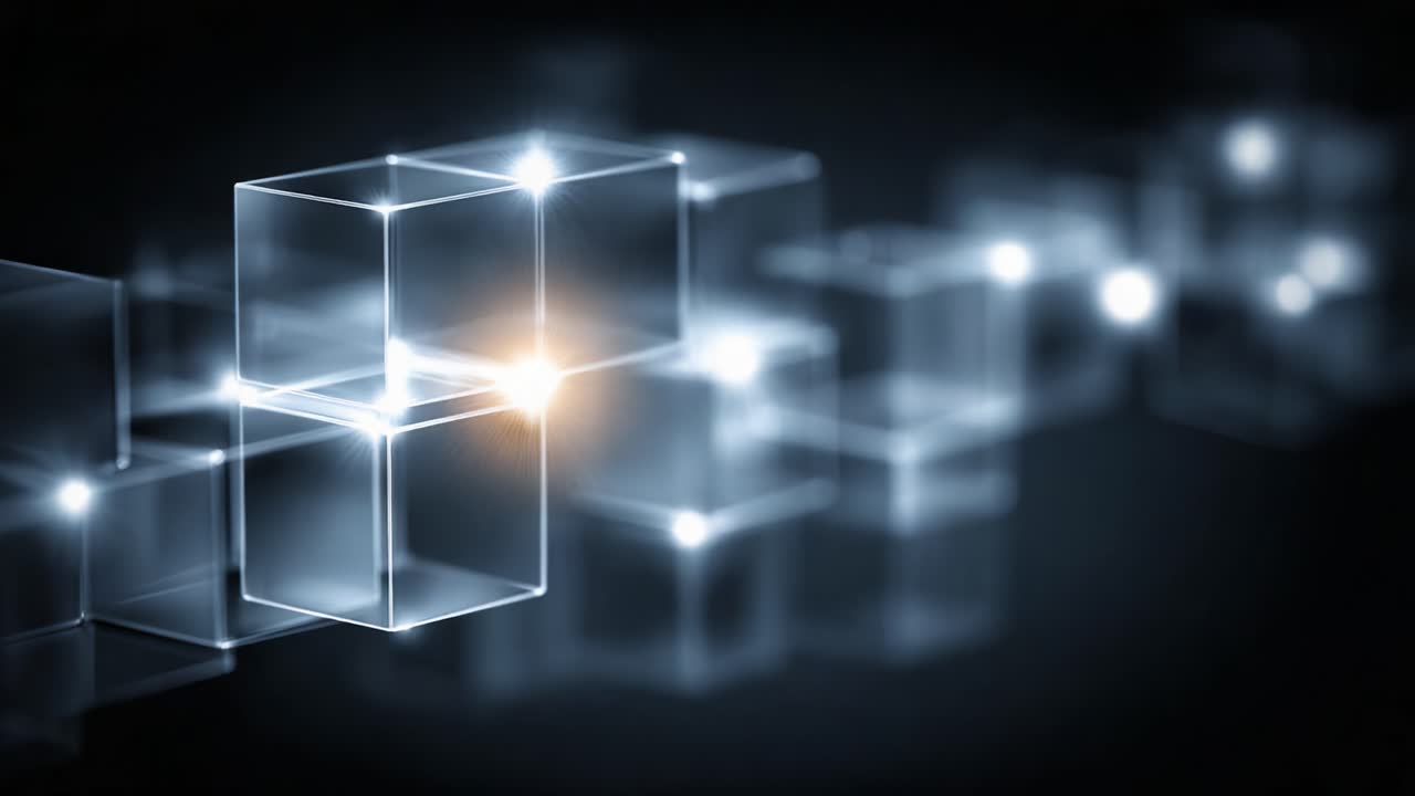 A Mesmerizing Display of Glowing Transparent Cubes Creating an Illumination Effect in a Dark Environment, Showcasing Depth and Reflected Light Dynamics