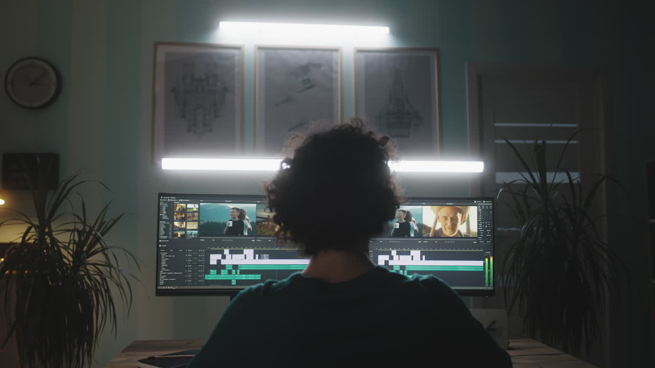 Person Editing Video at Night