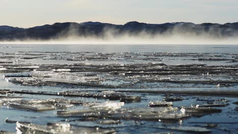 cold mist over freezing lake jonsvatnet