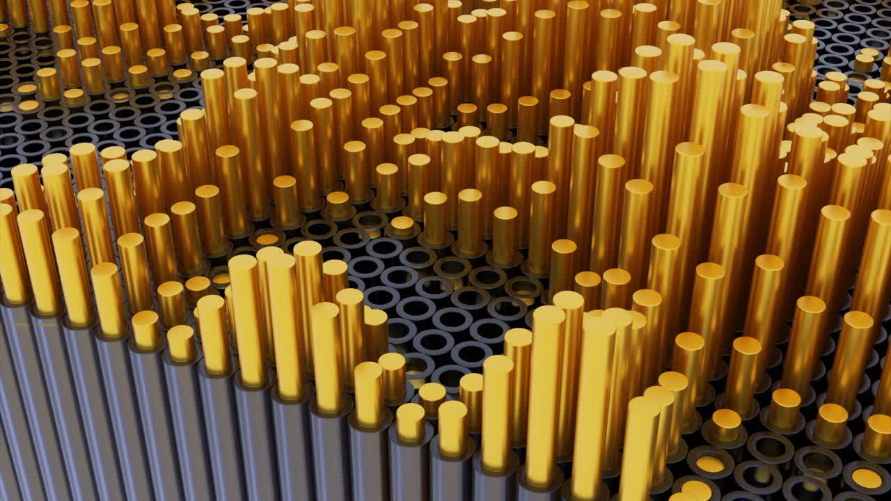 Motivo geometrico astratto di cilindri oro e neri