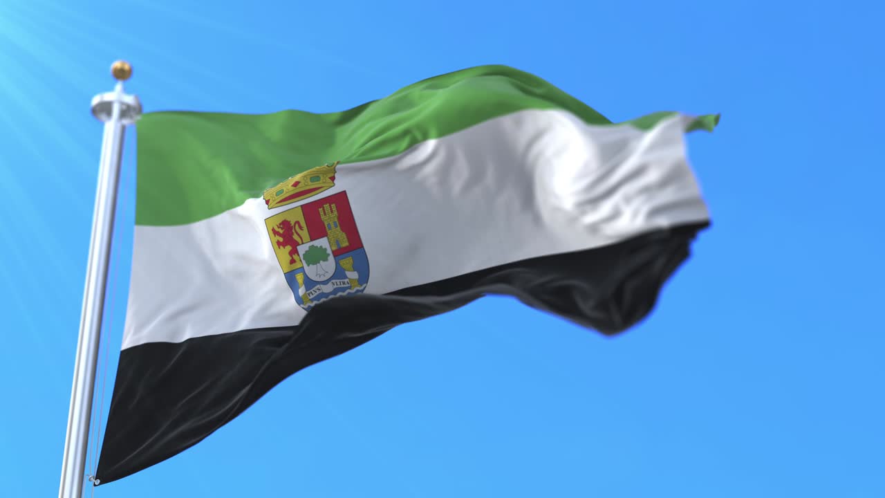 Bandiera della comunità autonoma spagnola dell'Estremadura, Spagna - Loop